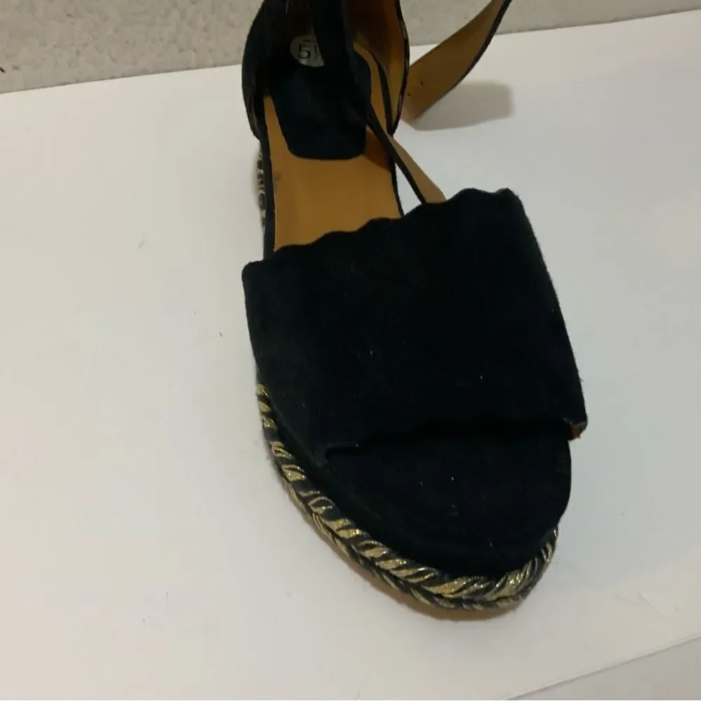 Chloe Black Suede Lauren Espadrille Wedge Sandals Size 36